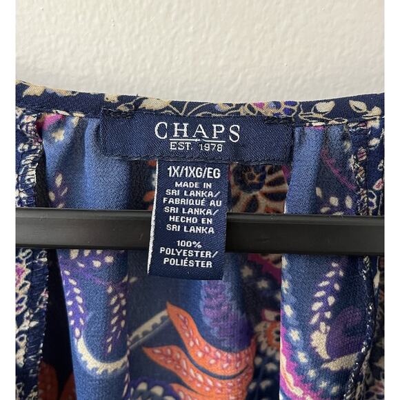 Chaps Boho Tunic Top Blue Paisley Mixed Pattern Peasant Semi Sheer Size 1X - Picture 3 of 5
